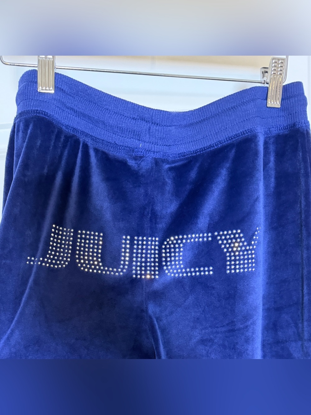 Juicy Couture Velour Track Pants M Blue Rhinestone JUICY Y2K Straight Leg